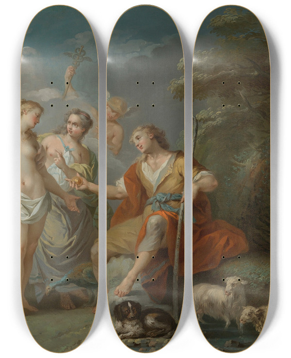 Triptych art skateboard deck of Etienne Jeaurat The Judgment Of Paris by Etienne Jeaurat (1699-1789)