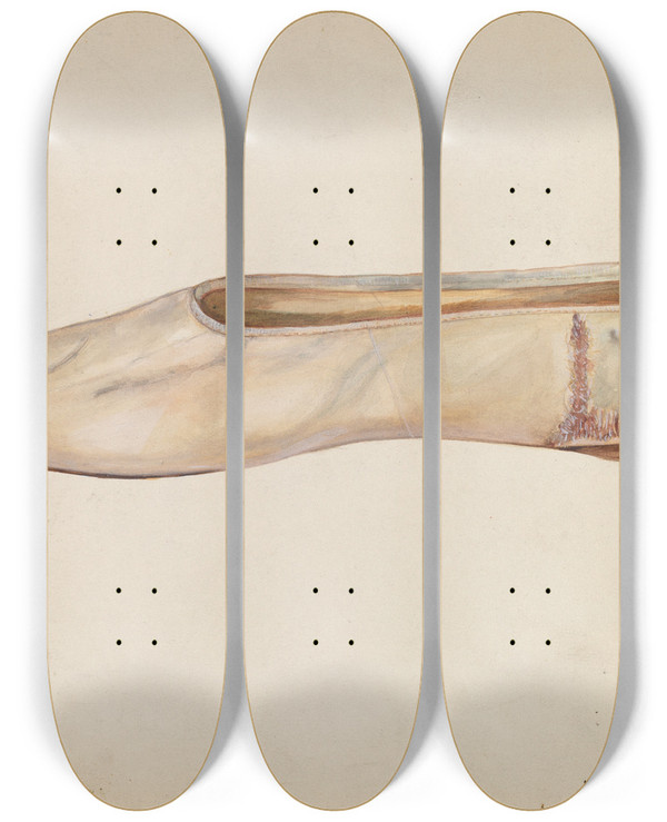 Triptych art skateboard deck of Edna C Rex Womans Slippers by Edna C Rex (1893-1972)