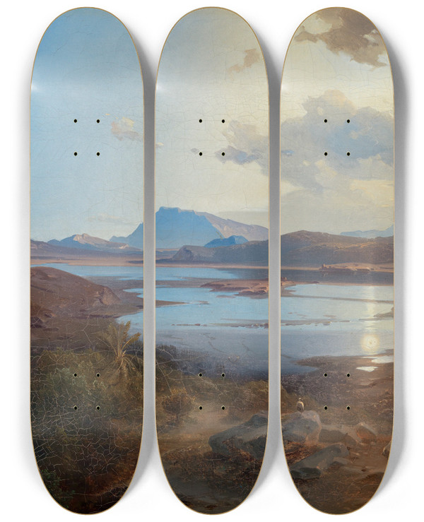 Triptych art skateboard deck of Carl Rottmann Der Kopaisee by Carl Rottmann (1797-1850)