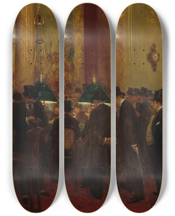 Triptych art skateboard deck of Jean Braud Au Cercle by Jean Beraud (1849-1935)