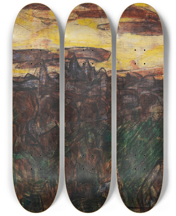 Triptych art skateboard deck of Christian Rohlfs Soest by Christian Rohlfs (1849-1938)