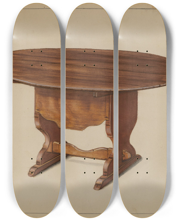 Triptych art skateboard deck of Nicholas Gorid Hutch Table by Nicholas Gorid (20-)