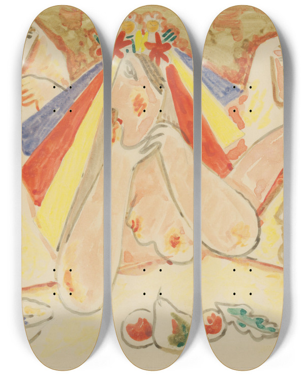 Triptych art skateboard deck of Mikul Galanda The Bride by Mikulas Galanda (1895-1938)
