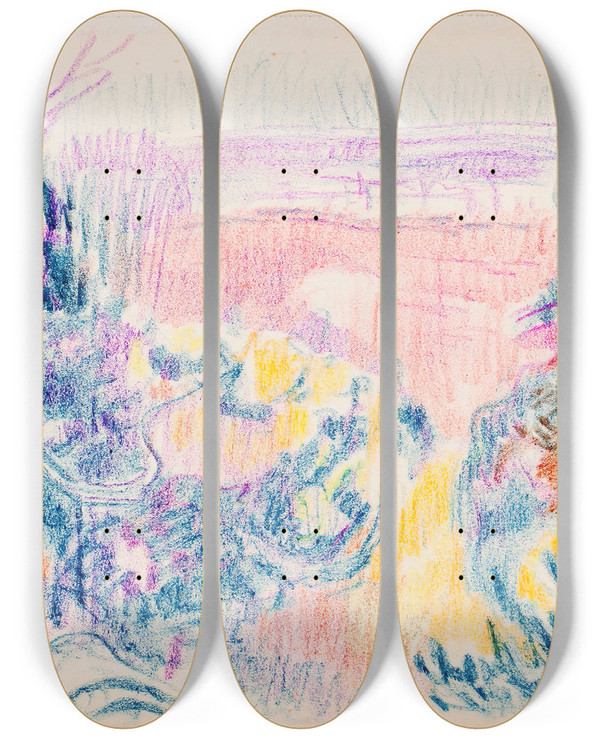 Triptych art skateboard deck of Magnus Enckell Rantamaisema by Magnus Enckell (1870-1925)