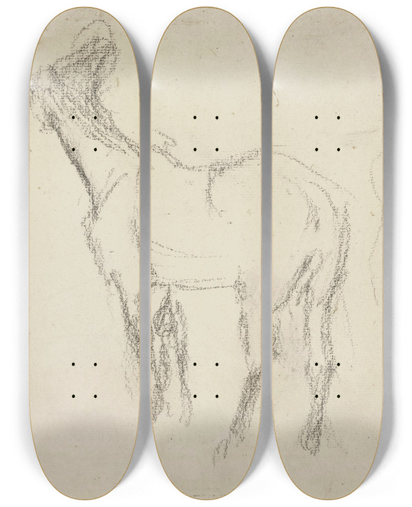 Triptych art skateboard deck of Edgar Degas Cheval_1 by Edgar Degas (1834-1917)