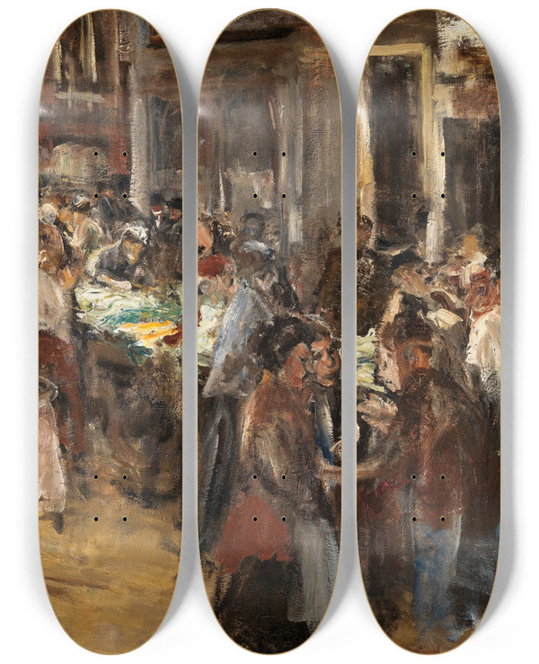 Triptych art skateboard deck of Max Liebermann Gemsemarkt In Amsterdam by Max Liebermann (1847-1935)