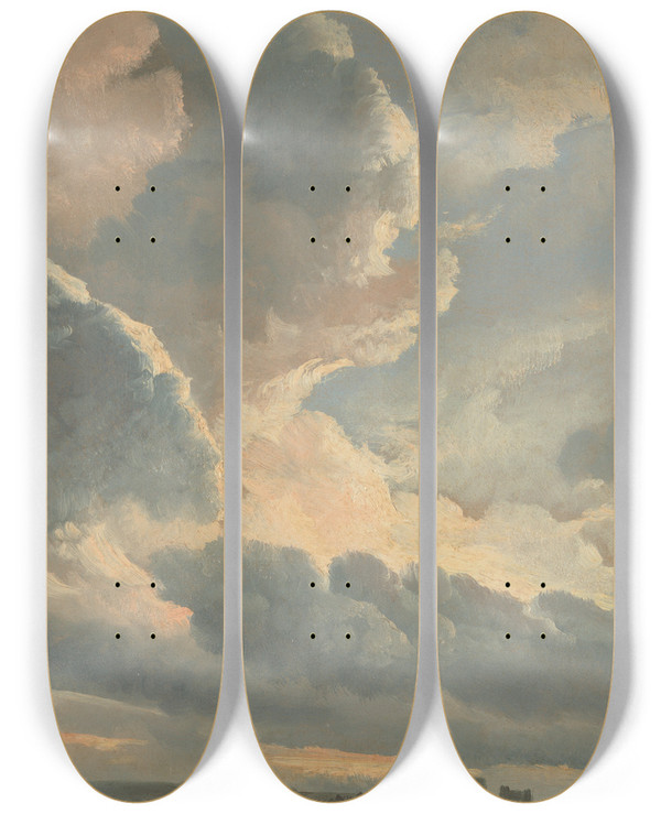 Triptych art skateboard deck of Simon Denis Study Of Clouds With A Sunset Near Rome by Simon Denis (1755-1813)