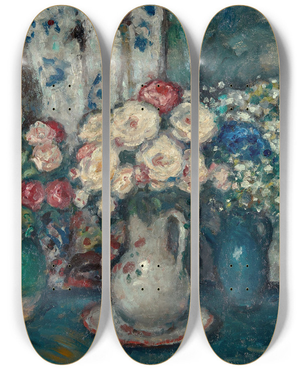 Triptych art skateboard deck of Georges Despagnat Deux Bouquets De Roses by Georges d'Espagnat (1870-1950)