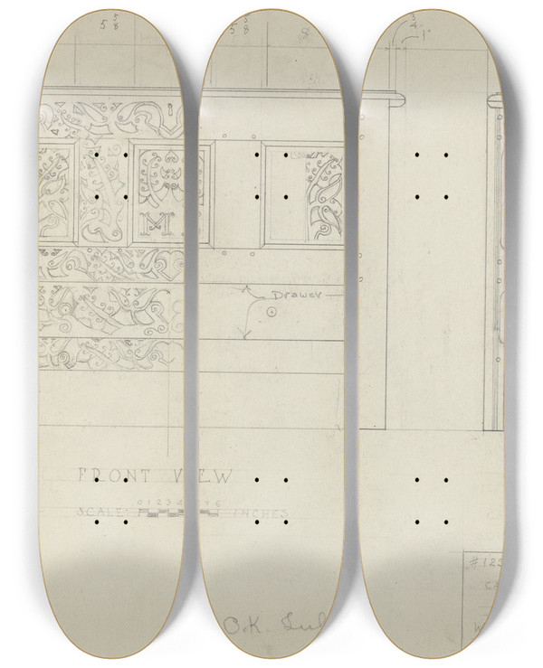Triptych art skateboard deck of B Holstgrubbe Chest by B. Holst-Grubbe