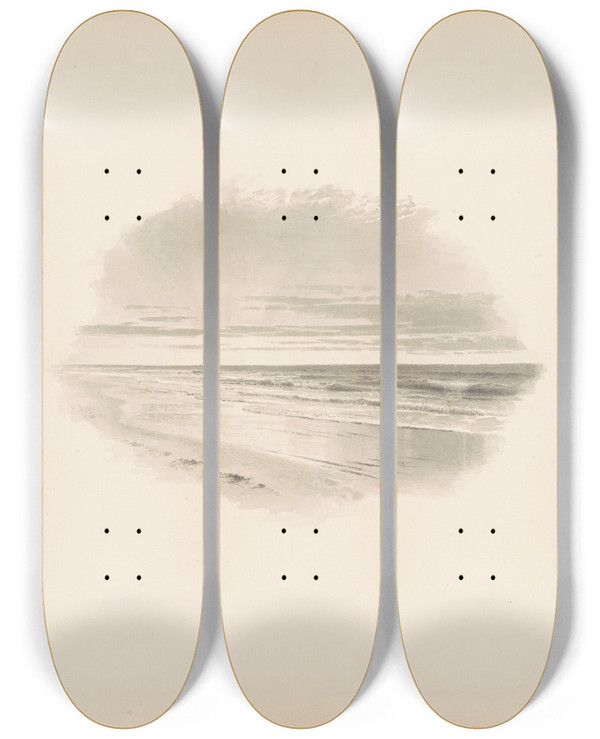 Triptych art skateboard deck of William Trost Richards Seascape_3 by William Trost Richards (1833-1905)
