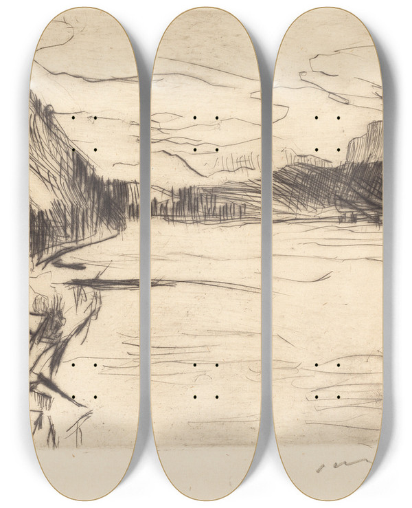 Triptych art skateboard deck of Lovis Corinth On Walchen Lake Am Walchensee by Lovis Corinth (1858-1925)