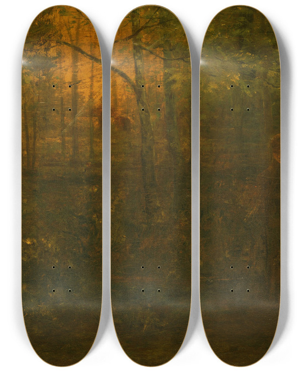 Triptych art skateboard deck of George Fuller Afterglow by George Fuller (1822-1884)