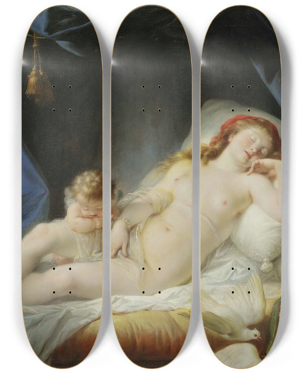Triptych art skateboard deck of Jeanbaptiste Regnault Sleeping Venus by Jean-Baptiste Regnault (1754-1829)