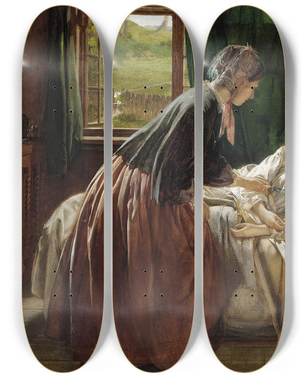 Triptych art skateboard deck of Thomas Edward Roberts The Discovery by Thomas Edward Roberts (1820-1901)