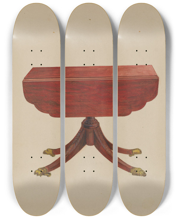 Triptych art skateboard deck of Arthur Johnson Table Pedestal by Arthur Johnson