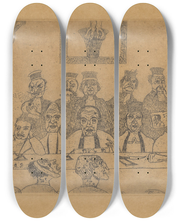 Triptych art skateboard deck of James Ensor De Goede Rechters by James Ensor (1860-1949)