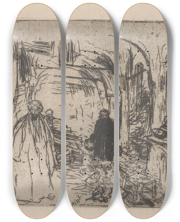 Triptych art skateboard deck of Marius Bauer Bazaar In Constantinopel_2 by Marius Bauer (1867-1932)
