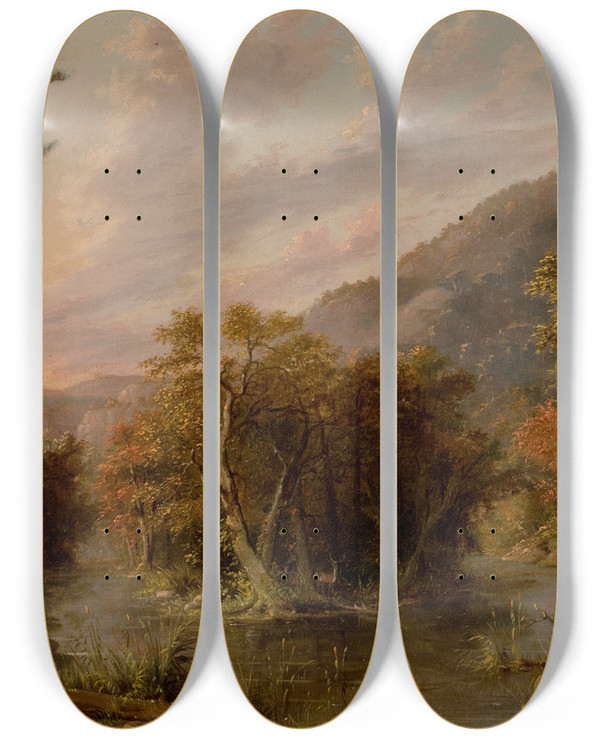 Triptych art skateboard deck of Albertus Del Orient Browere Round Top Mountain From The Shinglekill Falls by Albertus Del Orient Browere (1814-1887)