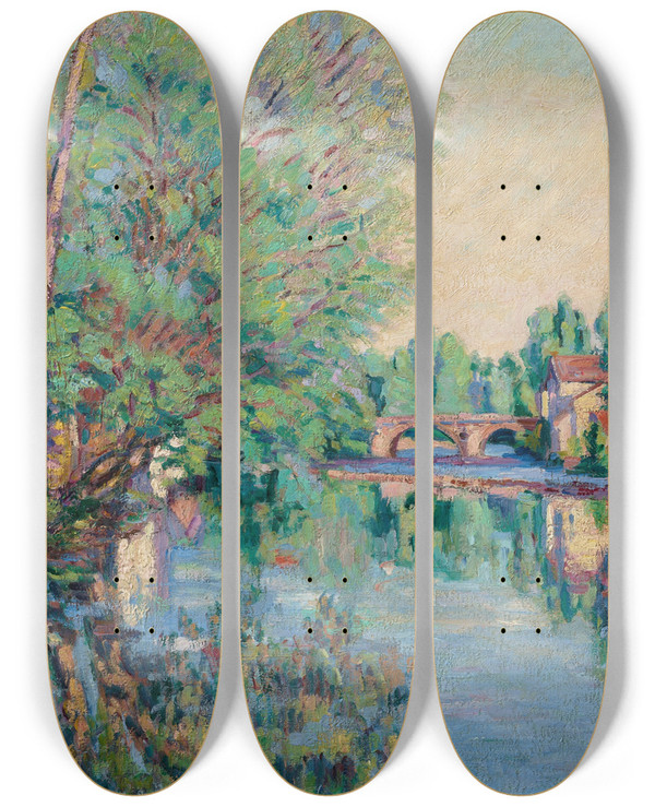 Triptych art skateboard deck of Armand Guillaumin Saintpre Sous Vzelay by Armand Guillaumin (1841-1927)