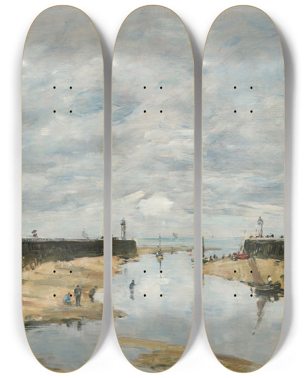 Triptych art skateboard deck of Eugne Boudin Trouville Les Jetes Mare Basse_2 by Eugene Boudin (1824-1898)