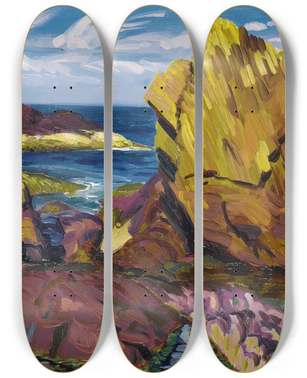 Triptych art skateboard deck of John Sloan Yellow Rock Gloucester by John Sloan (1871-1951)