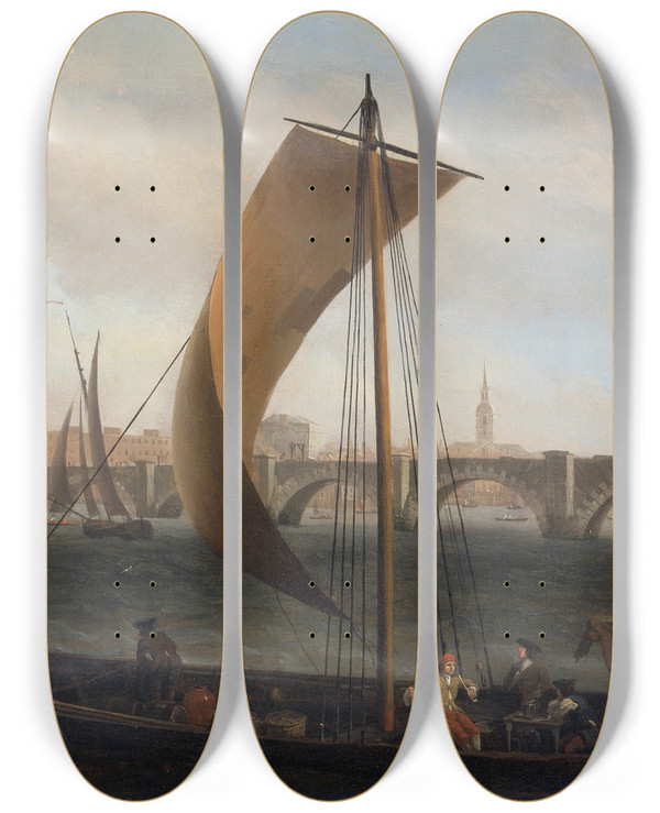 Triptych art skateboard deck of Samuel Scott View On The Thames With Westminster Bridge by Samuel Scott (1697-1772)