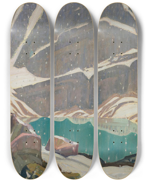 Triptych art skateboard deck of James Edward Hervey Macdonald Mountain Solitude Lake Oesa by James Edward Hervey Macdonald (1873-1932)