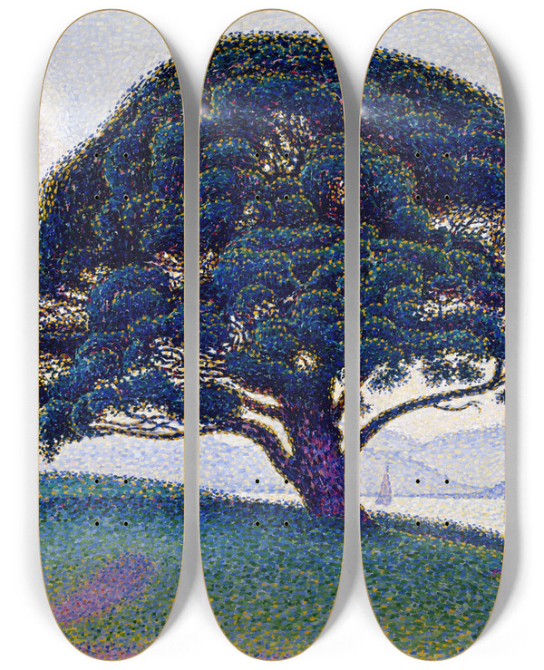 Triptych art skateboard deck of Paul Signac The Bonaventure Pine by Paul Signac (1863-1935)
