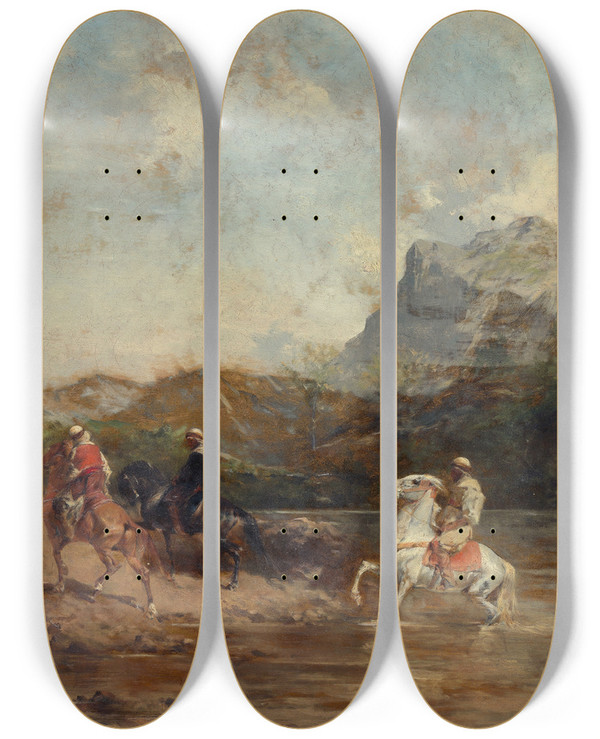 Triptych art skateboard deck of Eugne Fromentin Arabs Crossing A Ford by Eugene Fromentin (1820-1876)