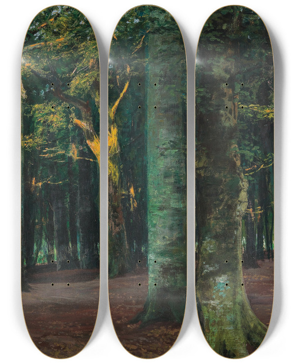Triptych art skateboard deck of Walter Leistikow A Forest Interior by Walter Leistikow (1865-1908)