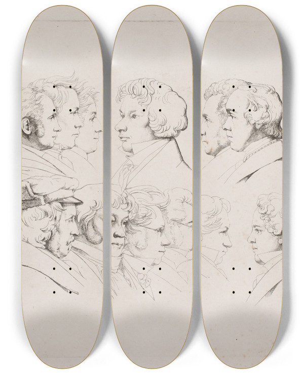 Triptych art skateboard deck of Ernst Meyer 12 Portrtter Rom 1825_1 by Ernst Meyer (1797-1861)