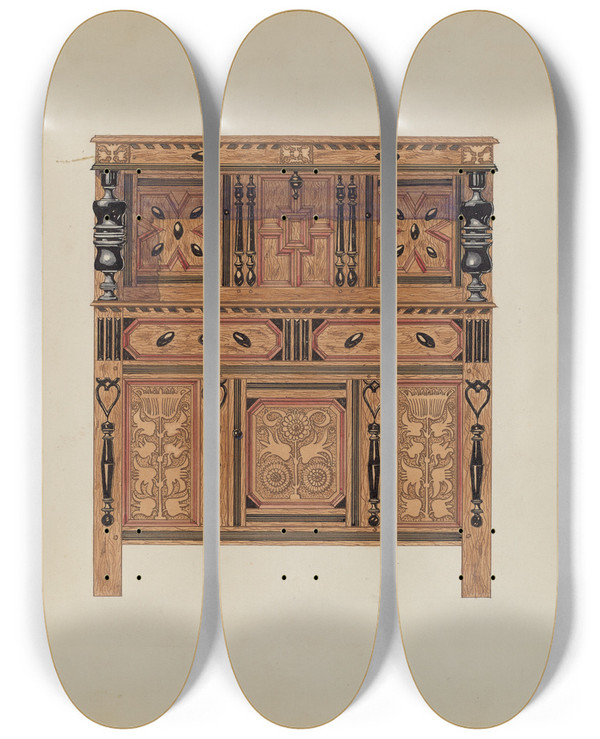 Triptych art skateboard deck of Martin Partyka Hartford Cupboard by Martin Partyka