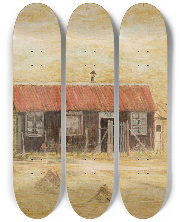 Triptych art skateboard deck of Tadeusz Makowski Domek by Tadeusz Makowski (1882-1932)