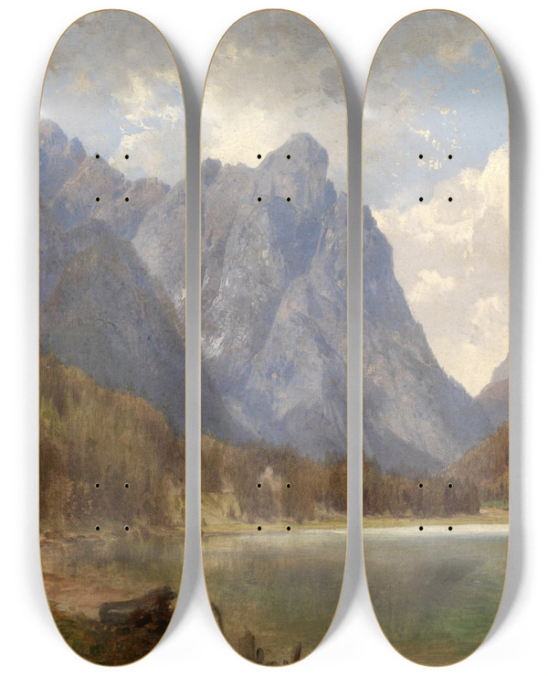 Triptych art skateboard deck of Carl Hasch Toblacher See by Carl Hasch (1834-1897)
