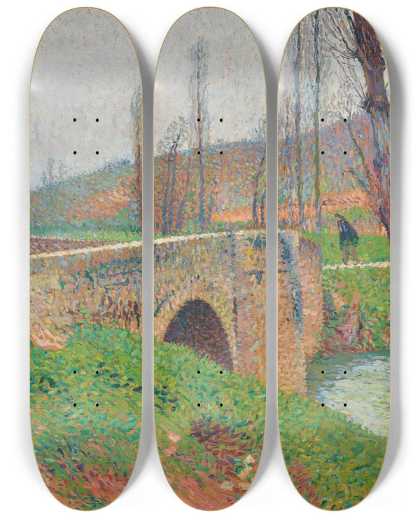 Triptych art skateboard deck of Henri Martin Le Pont Temps Gris by Henri Martin (1860-1943)