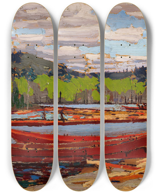 Triptych art skateboard deck of Tom Thomson Boats by Tom Thomson (1877-1917)