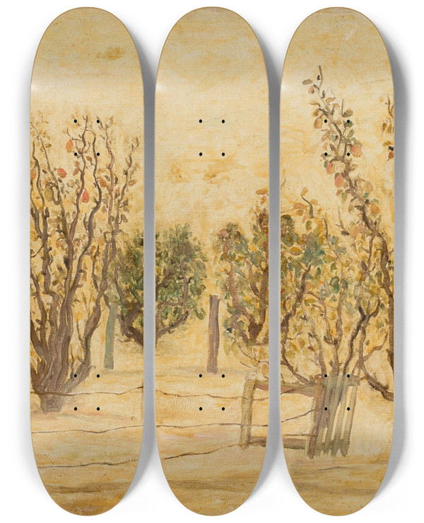 Triptych art skateboard deck of Tadeusz Makowski Sad by Tadeusz Makowski (1882-1932)
