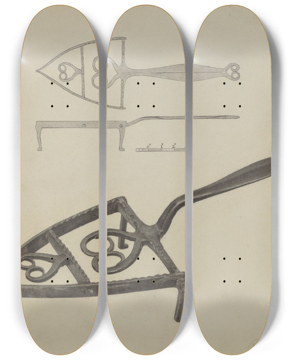 Triptych art skateboard deck of Charles Garjian Pa German Flatiron Holder by Charles Garjian