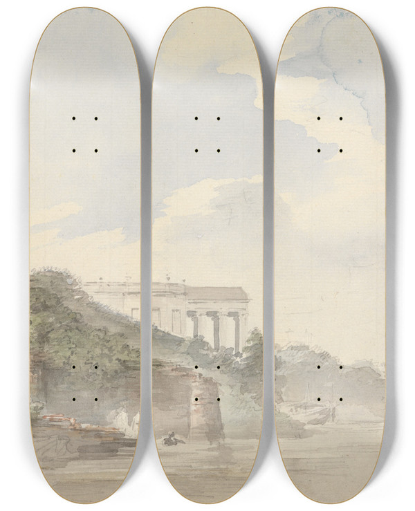Triptych art skateboard deck of Samuel Davis At Haughley by Samuel Davis (1757-1819)