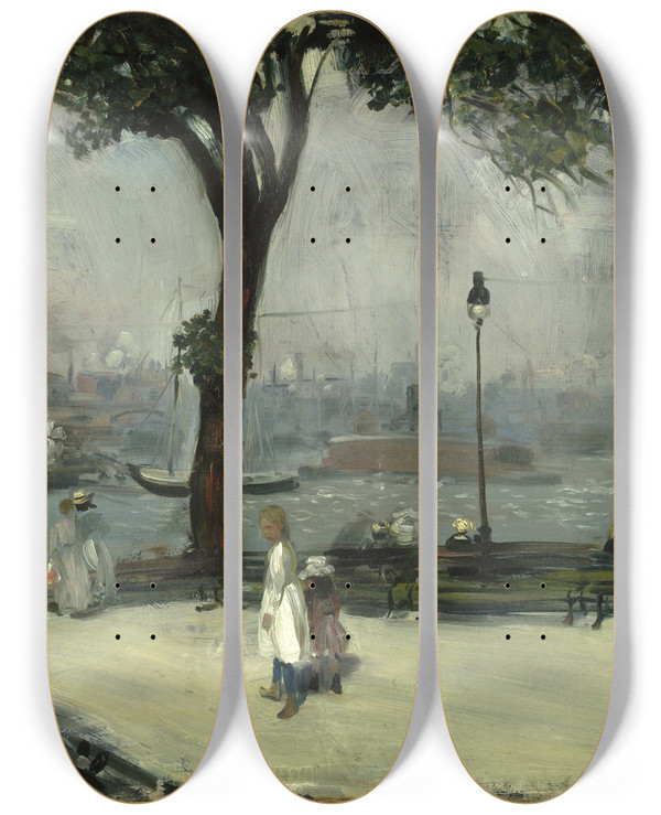 Triptych art skateboard deck of William James Glackens East River Park by William James Glackens (1870-1938)