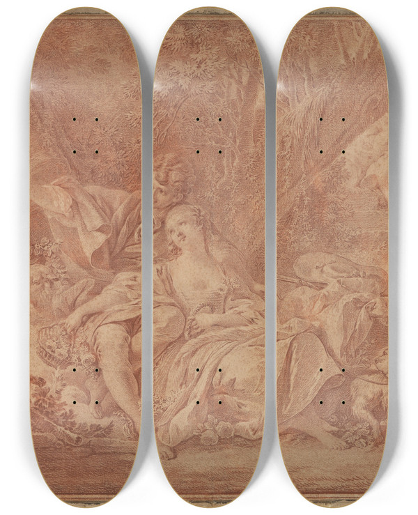 Triptych art skateboard deck of Markgrfin Karoline Luise Von Baden Schfer Und Schferin by Markgrafin Karoline Luise Von Baden