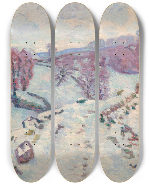 Triptych art skateboard deck of Armand Guillaumin Neige by Armand Guillaumin (1841-1927)