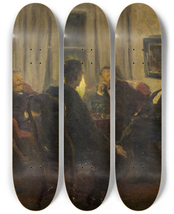 Triptych art skateboard deck of Viggo Johansen Among Artists by Johansen Viggo (1851-1935)