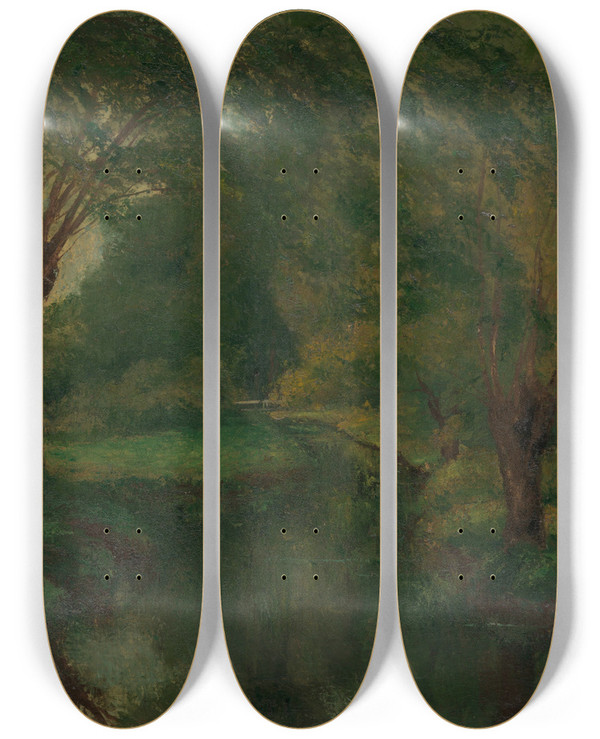 Triptych art skateboard deck of Gustave Courbet A Brook In A Clearing by Gustave Courbet (1819-1877)