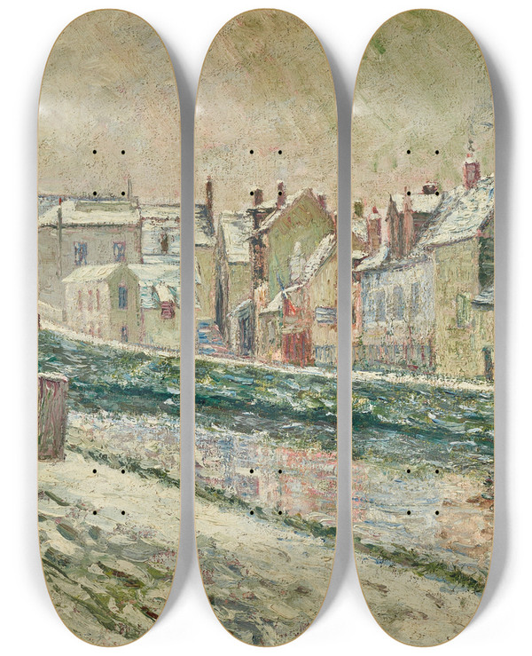 Triptych art skateboard deck of Albert Gleizes Le Village De Moretsurloing Sous La Neige by Albert Gleizes (1881-1953)