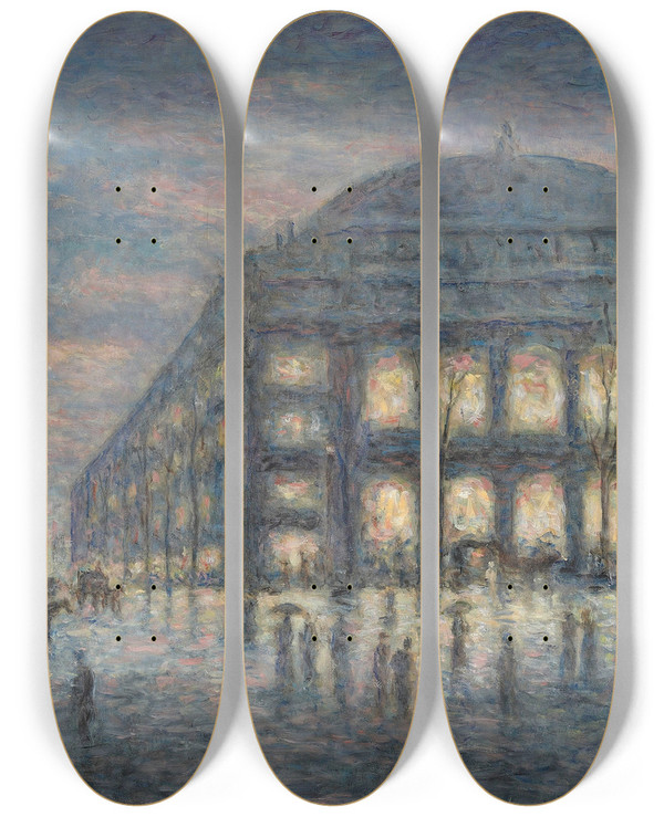 Triptych art skateboard deck of Maximilien Luce Paris La Place Du Thtre Du Chtelet by Maximilien Luce (1858-1941)