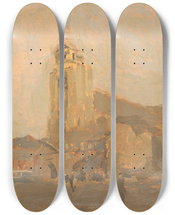 Triptych art skateboard deck of Frank Edwin Scott Eglise Saint Merry by Frank Edwin Scott (1863-1929)