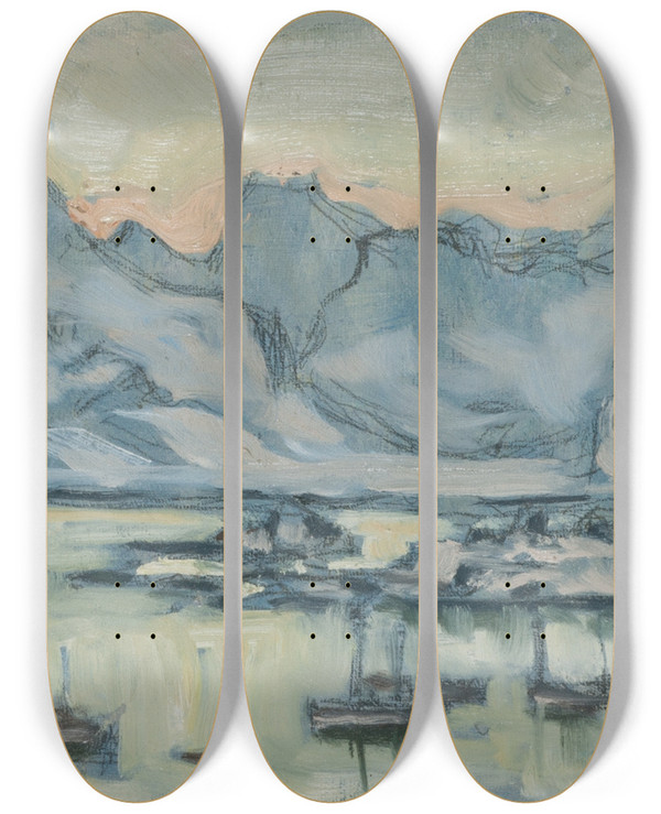 Triptych art skateboard deck of Anna Boberg Boat With Net Study From Lofoten by Anna Boberg (1864-1935)