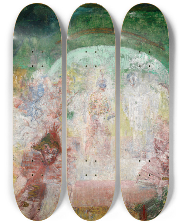 Triptych art skateboard deck of James Ensor Masquerade by James Ensor (1860-1949)
