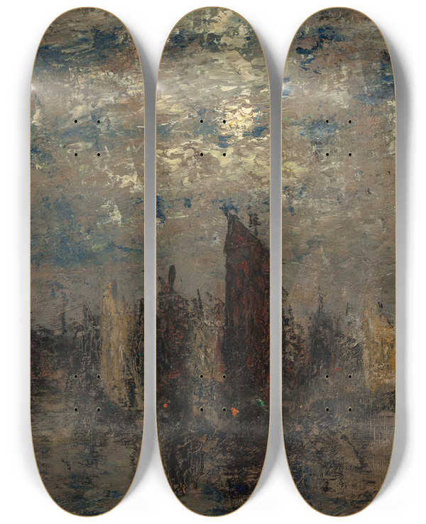 Triptych art skateboard deck of Henry Golden Dearth Nocturne by Henry Golden Dearth (1864-1918)